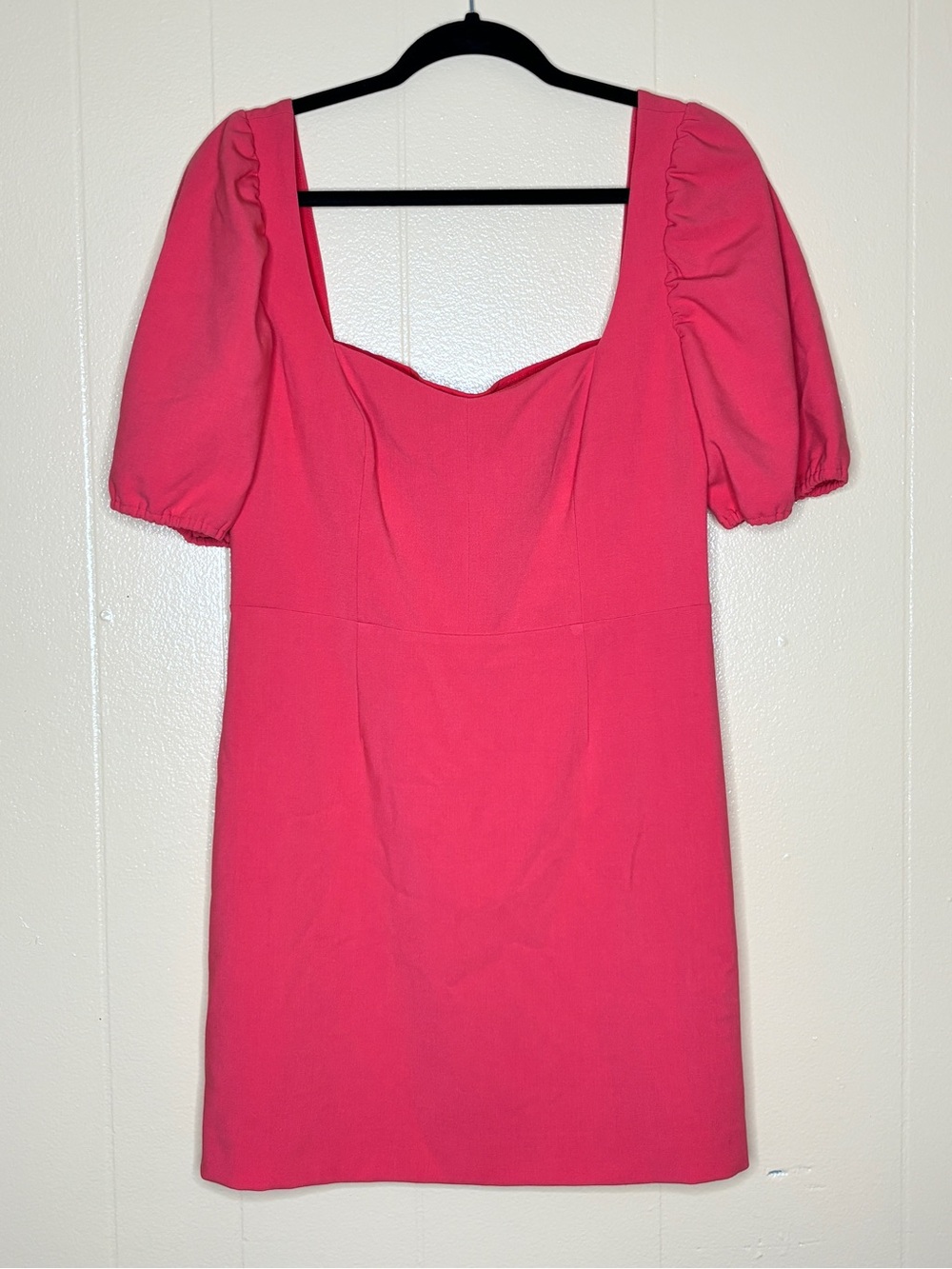 French Connection Hot Pink Coral Puff Sleeve Square Neck Mini Dress
